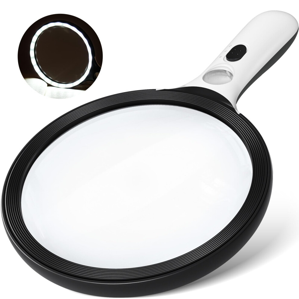 Aixpi Magnifying Glass With Light Large, Handheld Illuminated Lighted Magnifier 24Led 1Uv Light For Seniors, Reading, Coins, Jewelry, Close Work