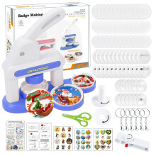 Button Maker Badge Machine 55/35mm, DIY Button Press Kit with Circle Cutter, 36pcs Plastic Button Parts & Stickers, Pin Badge Making Kit for Kids,