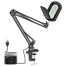 Jubor Magnifying Glass with Light, 15X 10X LED Magnifying Lamp with Dust Cover, LED Desk Magnifier Lamp with 5 Color Modes Stepless Dimmable for Hobby