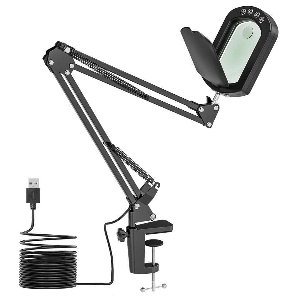 Jubor Light Magnifying Glass With 15X 10X Led Magnifying Lamp With Dust Cover, Led Desk Magnifier Lamp With 5 Color Modes Stepless Dimmable For Hobby