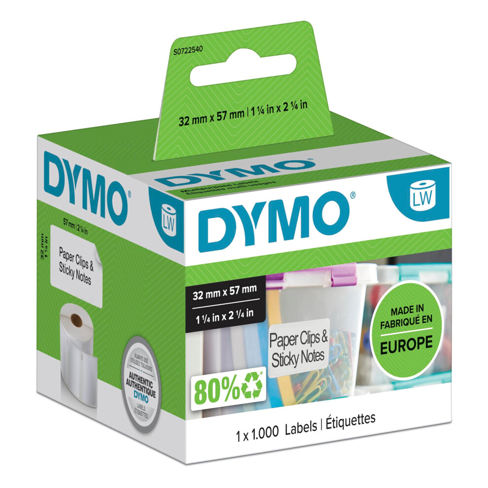 Dymo Authentic Labelwriter Multi-Purpose Labels | 57 Mm X 32 Mm | Self-Adhesive | Roll Of 1000 Easy-Peel Labels For Labelwriter Label Makers | Made In