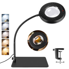 Morotty 12X Magnifying Glass with Light & Stand,Magnifier with Light,5 Colour Modes,9 Brightness Levels,Desk Lamp for Crafts Hobby,Reading,Diamond