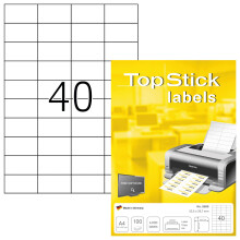 TopStick A4 Self Adhesive Address Labels, 40 Labels Per Sheet, 100 Sheets, 4,000 Labels, 52.5 x 29.7 mm, Blank Printer Labels For Laser & Inkjet,