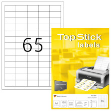 TopStick A4 Self Adhesive Address Labels, 65 Labels Per Sheet, 100 Sheets, 6,500 Labels, 38 x 21.2 mm, Blank Printer Labels For Laser & Inkjet,