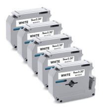 5 x COLORWING MK-221bz 9mm x 8m Replacement for Brother M Tape M-K221 MK-221 Black on White Cassettes 0.35inch for Brother P-Touch PT-90 PT-M95 PT-80