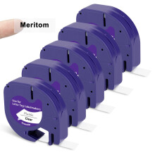 5X Replacement for Dymo Letratag Refills Tape Plastic Black on Clear, 12267 12mm x 4m, Compatible with Dymo Label Tape LT-100H LT-100T LT-110T 200B XR