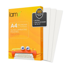LamX A4 Laminating Pouches 150micron, High Gloss Finish Sheets, Anti-Static Formula Laminating Pouches A4, 150 Micron (75+75 Micron) - Pack of 100