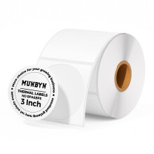 MUNBYN 76x76mm White Circle Thermal Sticker Labels, Self-Adhesive Round Inventory Labels, Multi-Purpose Roll Thermal Stickers for Business-500 Sheet/1