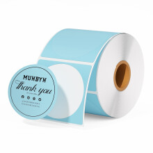 MUNBYN 50x50mm Blue Circle Thermal Sticker Labels, Self-Adhesive Round Direct Thermal Labels, Multi-Purpose Roll Sticker for DIY Logo Design, QR Code,