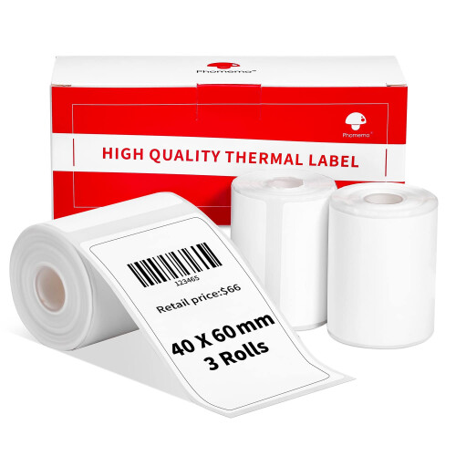 3 Rolls Phomemo M110/M120 Printer Labels, 3-Pack 40x60mm(1.57"x2.36") Label Maker Self-Adhesive Direct Thermal Square Papers for Phomemo
