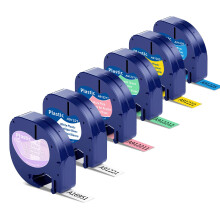 6X Replacement for Dymo Letratag Label Tape 12mm x 4m Colored Plastic Tape Compatible with Dymo Label Printer LetraTag LT-100H LT-100T LT-200B QX50 XR
