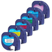 Doree (6 Pack) Compatible Letratag 91201/91202...12267.12mm x 4m, Coloured Set Letratag Labelling Tape, Compatible with Dymo Letratag LT-100H,