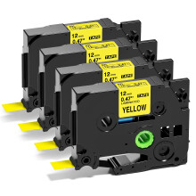 LabelKingdom TZe-631 Yellow Tape, 4-Pack, 12mm, Black on Yellow, Compatible with Brother Label Printers