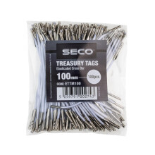 Seco Elasticated Cross Bar Treasury Tags Metal End, 100mm, Pack of 100 - White