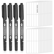 Candcamp 200Pcs No-Iron Clothes Labels for Kids Writable Fabric Labels with 4Pcs Permanent Fabric Marker Pens, 9 * 55mm Waterproof Name Label Clothing