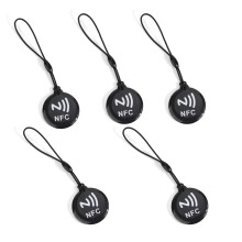 5pcs NFC Tags, Programmable Blank Cards Waterproof Ntag 215 Keychain Works with All NFC-Enabled Phones & Devices (Black)