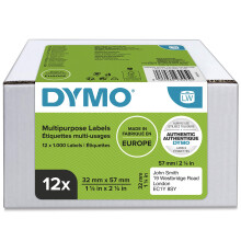 DYMO Authentic LabelWriter Multi-Purpose Labels | 32mm x 57mm | 12 Rolls of 1,000 Easy-Peel Labels (12,000 Count) | Self-Adhesive | for LabelWriter