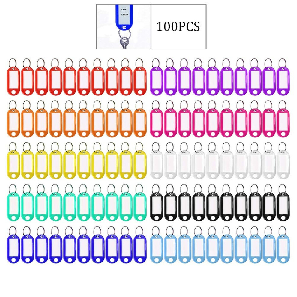 Pengxiaomei 100Pcs Key Tags - 10 Colors, Plastic Luggage Id Tags With Ring - Key Rings 5051303170797