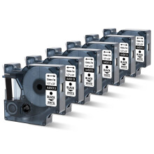 Oozmas 6-Pack Compatible with Dymo D1 45013 a45013 Replacement for Dymo D1 Label Tape 12mm x 7m Black on White, Compatible with LabelManager 160 210D