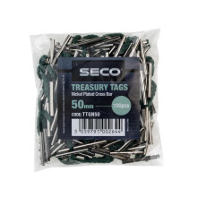 Seco Premium Nickel Plated Cross Bar Treasury Tags, 50mm, Pack of 100 - Green