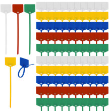 100 Pcs Waterproof Writable Marker Labels in 5 Multicolors for Shipping and Luggage with Self-Locking Nylon Zip Ties