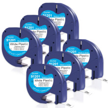 DOREE (Pack of 6) 91201/91221 S0721660 Plastic Tape, 12 mm x 4 m, Black on White, Dymo Letratag Plastic Tape Highly Waterproof, Compatible with Dymo