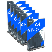 QWORK? 6 Pack A4 Acrylic Sign Holder with Base, Double Sided Acrylic Display Stand Poster Menu Holder for Office Hotel Restaurant Exhibition Wedding