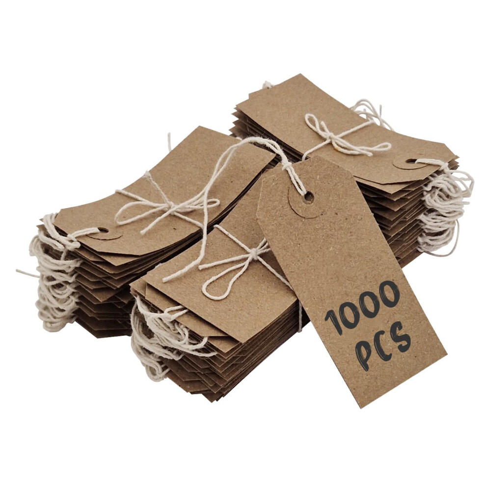 Swift Strung Tags Reinforced Card Clothing Parcel Label String Hanging Gift Swing Tickets Kraft Hang Price Labelling 70Mm X 35Mm (Pack Of 1000) Brown