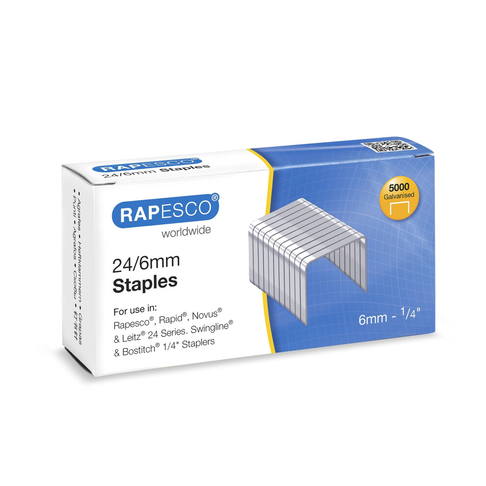 Rapesco S24602z3 Type 24/6 Mm (No.16) Galvanised Staples, Pack Of 5000 5051303178564