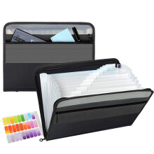 TRANBO 13 Pockets Expanding File Folder with Zipper Closure, A4 Plastic Document Wallet Organizer with Handy Small Items Front Pocket for Personal