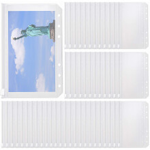 WUWEOT 50 Pack Binder Pockets A6 Size 6 Holes Zipper Binder Pouch Folders, Waterproof Zipper Loose Leaf Bags Clear Plastic Binder Envelopes for