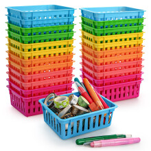 DEAYOU 24 Pack Classroom Storage Baskets, Small Plastic Baskets for Organizing, Colorful Storage Trays, Crayon Pencil Containers Organizer Bins for
