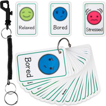 Needs My Communication Cards, 24 Pieces Feelings and Emotions Flash Card, Feeling Face Card with Spring Rope Lanyard for Men Women Teens Education