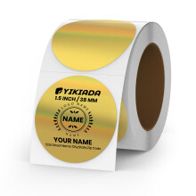 YIKIADA Gold Circle Thermal Labels Vinyl 38 mm Self-Adhesive Round Glitter Stickers Roll Waterproof Printer Decals Name Tag for QR Code DIY Office
