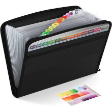 ABC life Expanding File Organiser with Mesh Bag, 13 Pockets A4 Accordion File Folder Document Organiser Expanding File Folder with Zipper Closure,
