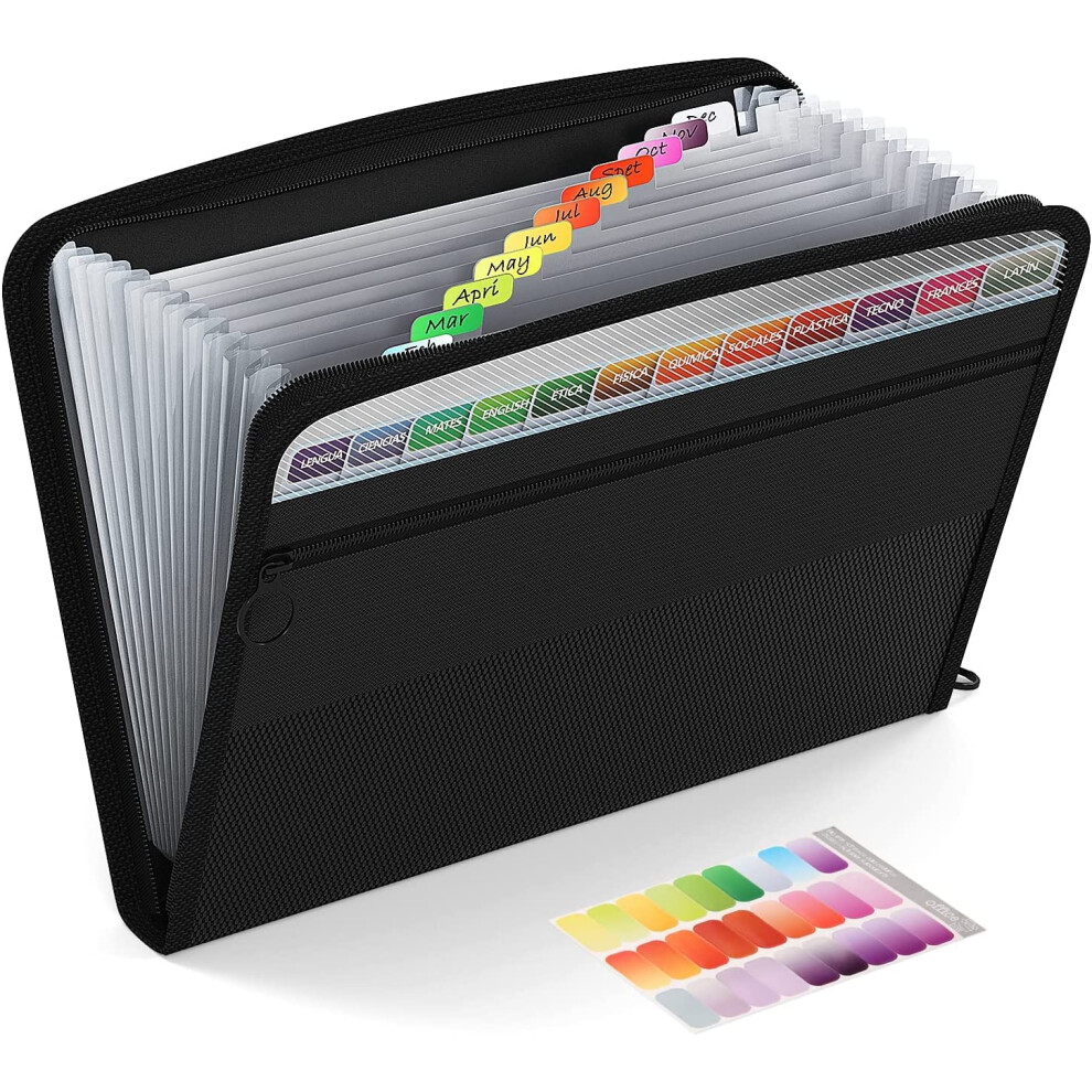 Abc Life Expanding File Organiser With Mesh Bag, 13 Pockets A4 Accordion File Folder Document Organiser Expanding File Folder With Zipper Closure, 5051303180529