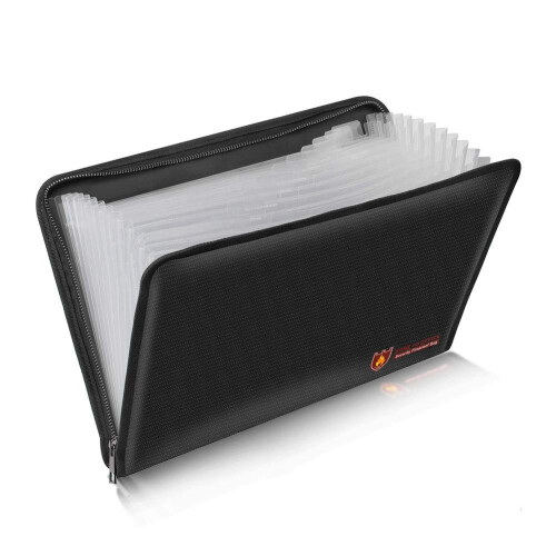 Fireproof Document Bag Fire & Water Resistant File Folder A4 Size 12 Pockets Fireproof Waterproof Safe Document Holder, Non-Itchy Silicone Coated
