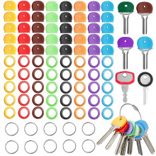 90 PCS Key Covers Key Caps Set Including 40 pcs Plastic Caps, 40 pcs Flexible Round PVC Key Tags and 10 pcs Key Sleeve Rings, 8 Assorted Colors, 2