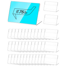 QWORK? 40 Pack Mini Acrylic Label Holder Price Tag Holder Name Card Display Stand for Store Shop Supermarket (3 x 2 Inch I 8 x 5 cm)