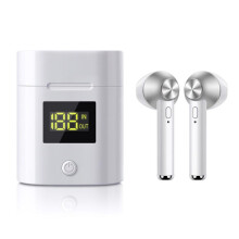 (Silver) Bluetooth 5.0 Headset TWS Wireless Earphone In-Ear Earbuds Stereo Headphone