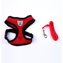 (Red, M) Waterproof Soft Mesh Dog Harness Fabric Pet Adjustable Leash with Clip