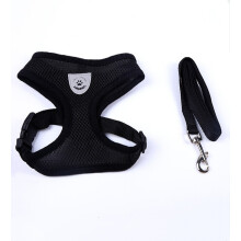(Black, L) Soft Mesh Fabric Pet Dog Puppy Adjustable Harness Lead Safety Leash with Clip