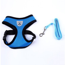 (Blue, L) Waterproof Soft Mesh Dog Harness Fabric Pet Adjustable Leash with Clip