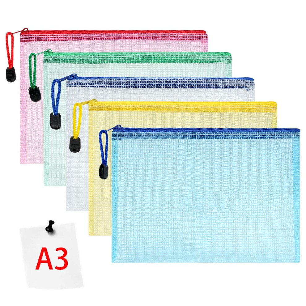Vicloon Plastic Wallets, 5Pcs A3 Zip Lock Bags Mesh Document Wallet Document Folders Plastic Pockets Zipper File Wallet For School Office Homework 5051303179042