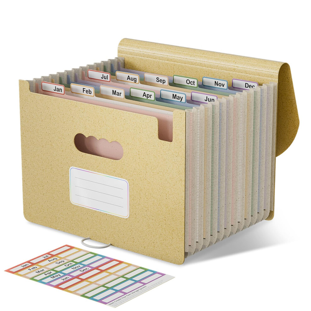 Ecostash Accordion File Organiser, 12 Pockets Wheat Straw Expanding File Folders, Monthly Filling Document Organiser, Bpa Free, Return To Nature, 5051303180055