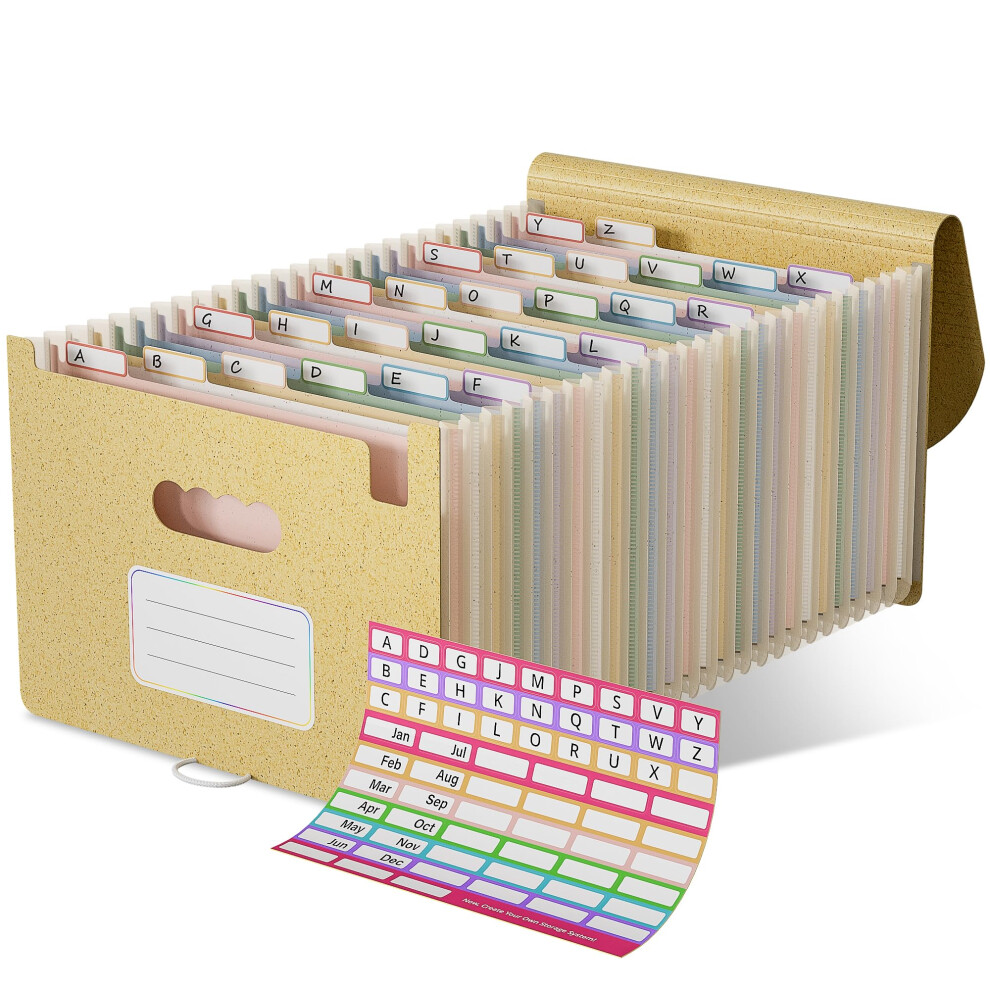 Ecostash Accordion File Organiser, 26 Pockets Wheat Straw Expanding File Folders, Monthly Filling Document Organiser, Bpa Free, Return To Nature, 5051303177642