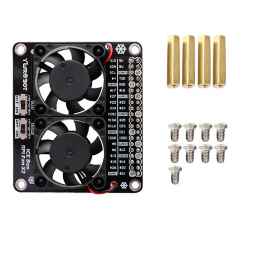 (Blue Light) Mini Dual Cooling Fan LED GPIO Extension Board for Raspberry Pi 4B/3B+/3B/Zero