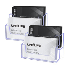 Uniclife 2 Pack Acrylic Business Card Holder for Desk 2 Slots Clear Business Card Display Stand for Men & Women Desktop Business Card Organizer Card