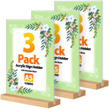 VAIIGO A5 Perspex Display Stand 3 Pack ? A5 Acrylic Sign Holder with Wooden Base, Double-Sided Table Menu Holder, Leaflet Frame, Poster Display Stand