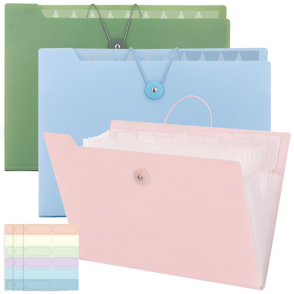 Jefure Expanding File Folder 3Pcs, Document Organiser With 12 Pockets, Accordion File Organiser For A4 Size Paper Storage, Portable Folder For Home, 5051303180031